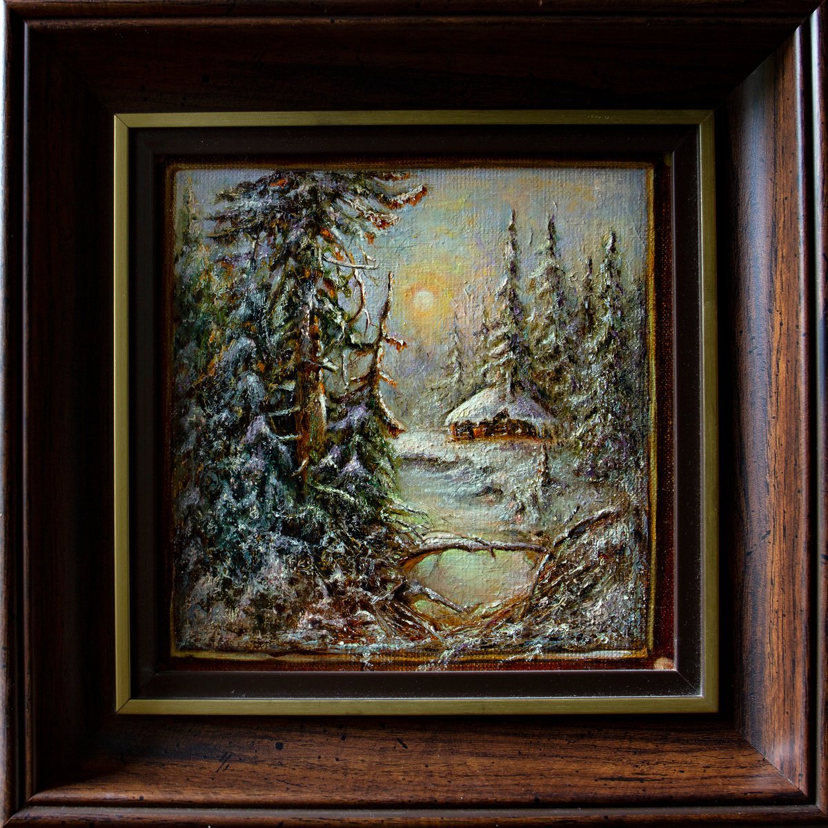 Photorealistic Landscape Oil Painting By Inga Loginova, 12 X 12, Waiting For Christmas.1, Original Artwork