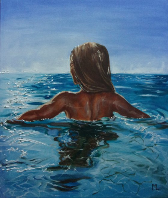 " TURQUOISE ... " original painting SEA summer GIFT sea swimming