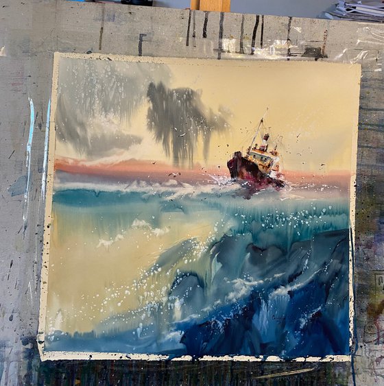 Sold Watercolor "Old boat V” gift For Him
