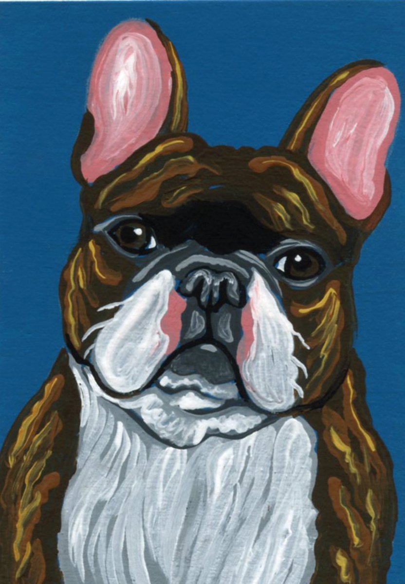 ACEO ATC Original Miniature Painting Brindle French Bulldog Pet Dog Art-Carla Smale by carla smale