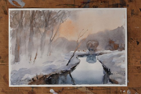 Foggy winter sunset