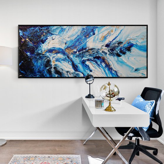 Admiralty Sapphire 200cm x 80cm Blue Gold Textured Abstract Art