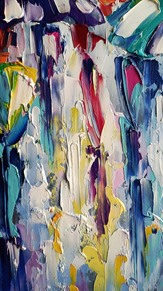 Color kaleidoscope - under the rain, painting on canvas, umbrella art, people in the rain, oil painting, people art, rain, umbrella, impressionism