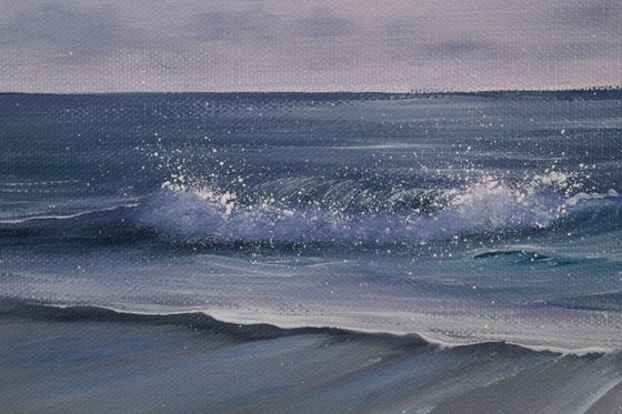 Moonrise on Vero Beach, plein air seascape oil painting on canvas by Eva Volf