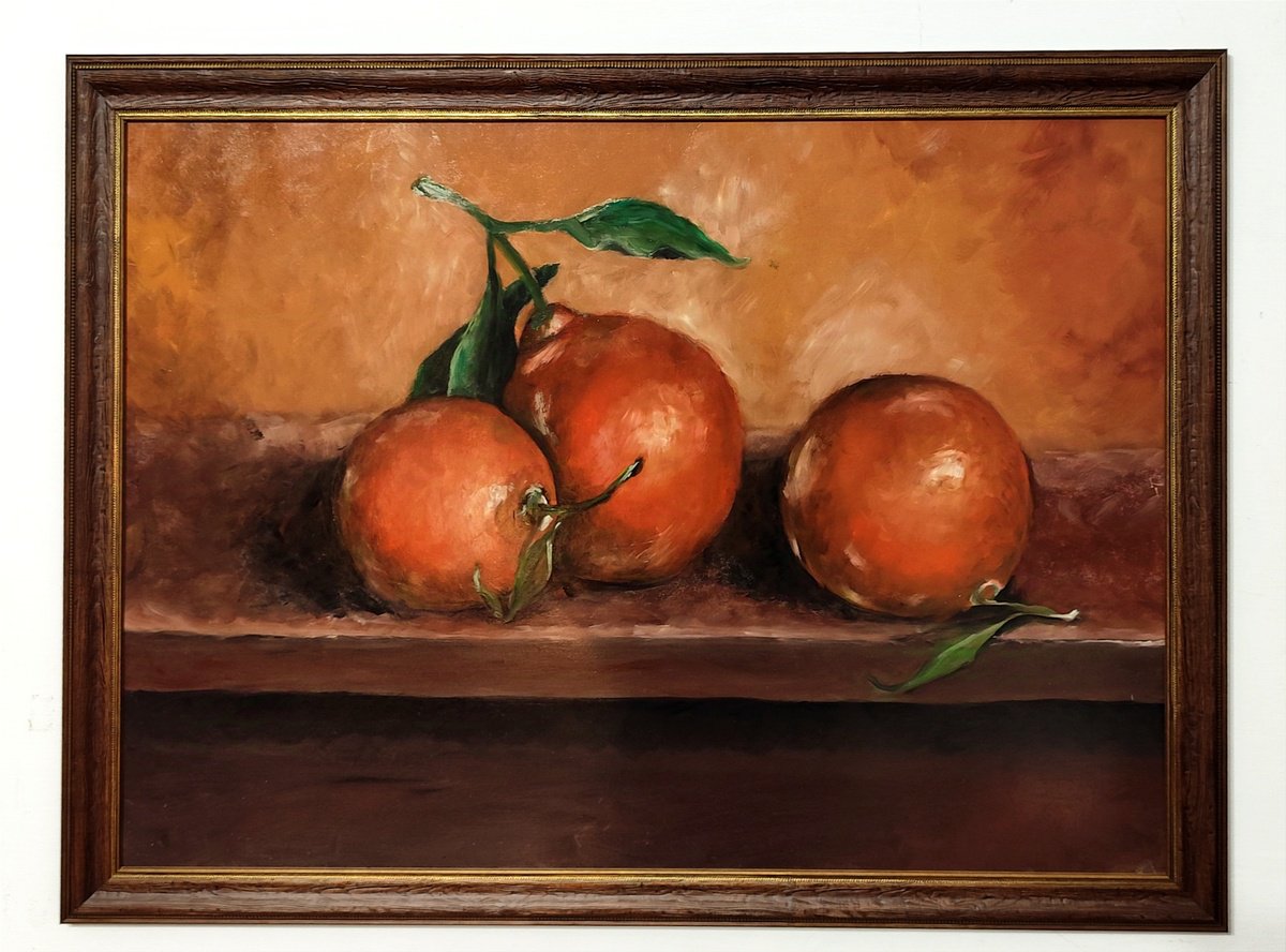 Impressionistic Still Life Oil Painting By Veronica Ciccarese, 30 X 22", Mandarins, The Scent Of Winter, Original Artwork