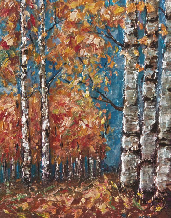 Enchanting Forest: Birch and Aspen Trees  with Palette Knife
