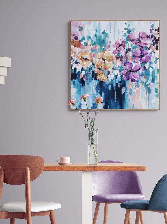 'Breaking Free' - Large abstract floral canvas painting
