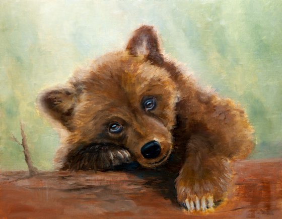 Bear Cub On Log