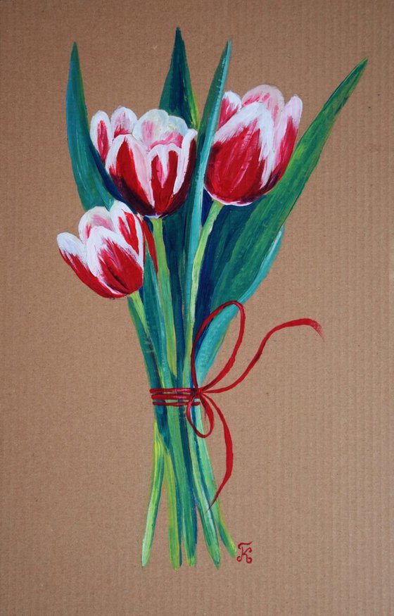 Flowers acrylic painting Tulips bouquet