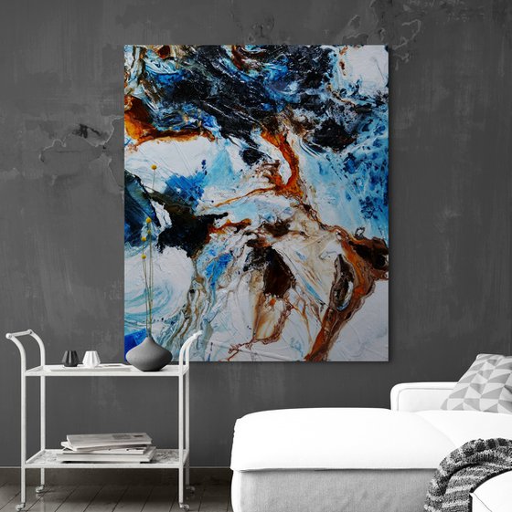 Rusted Class 120cm x 100cm Blue Oxide White Textured Abstract Art