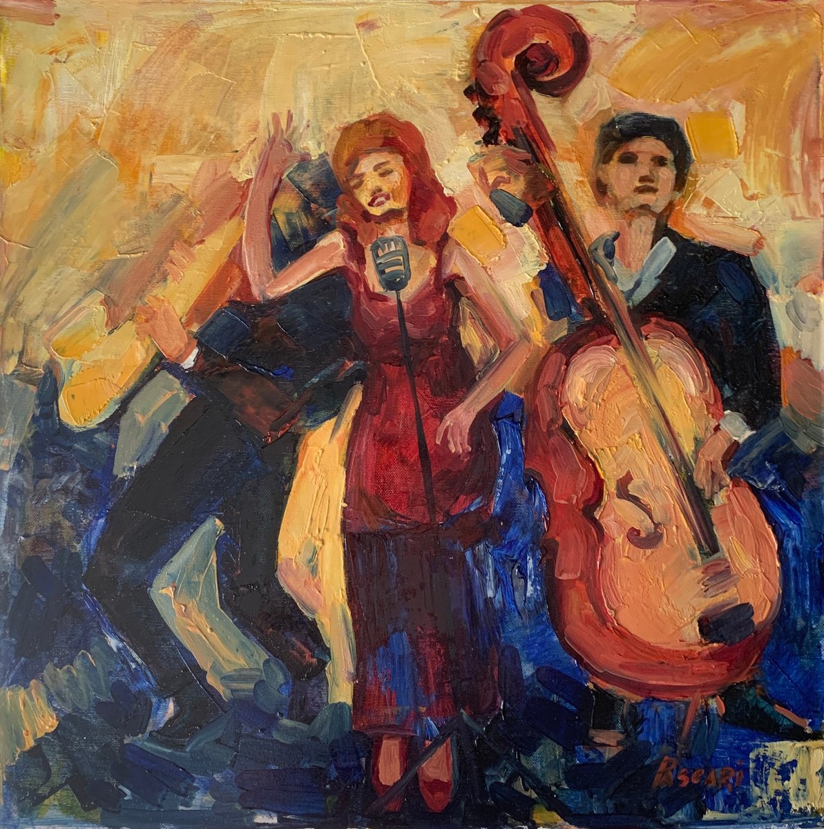 Impressionistic Portrait Oil Painting By Olga Pascari, 20 X 20", Jazz, Original Artwork