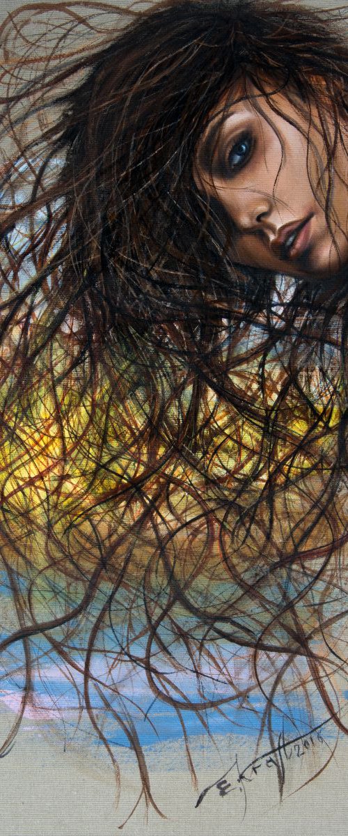 "Sun in your hair lace", original acrylic painting, 50x90 cm, ready to hang by Elena Kraft