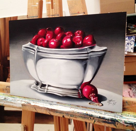 My earring and cherries - original oil painting- 20 x 30 cm ( 8 x 12 inches)