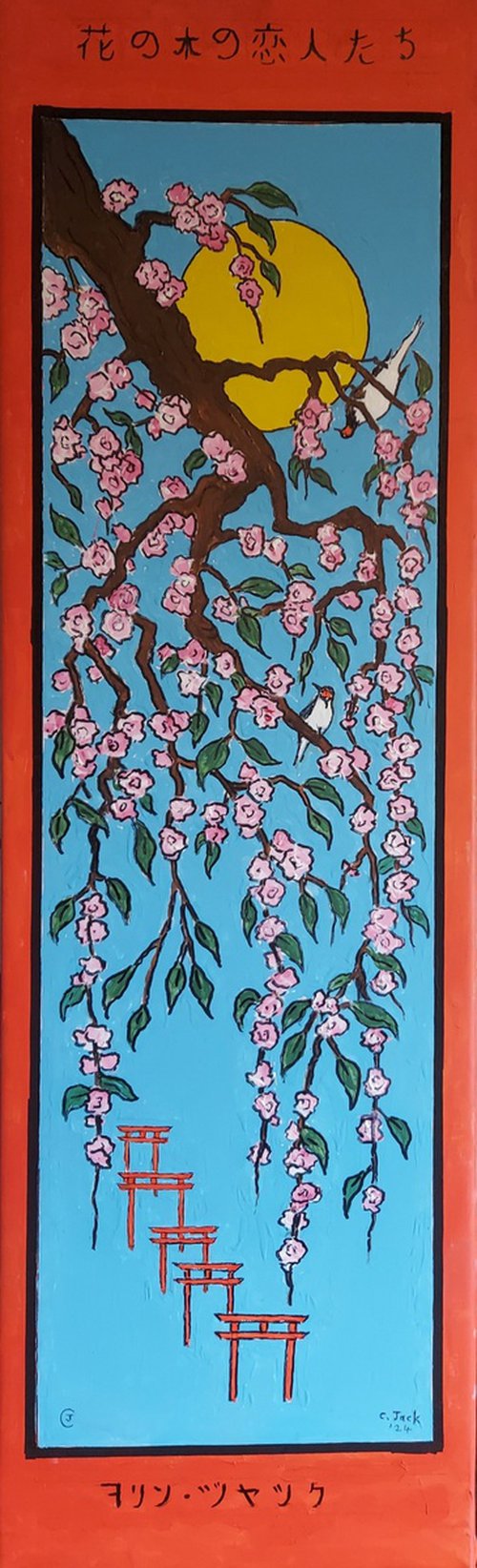 lovebirds in blossom tree by Colin Ross Jack