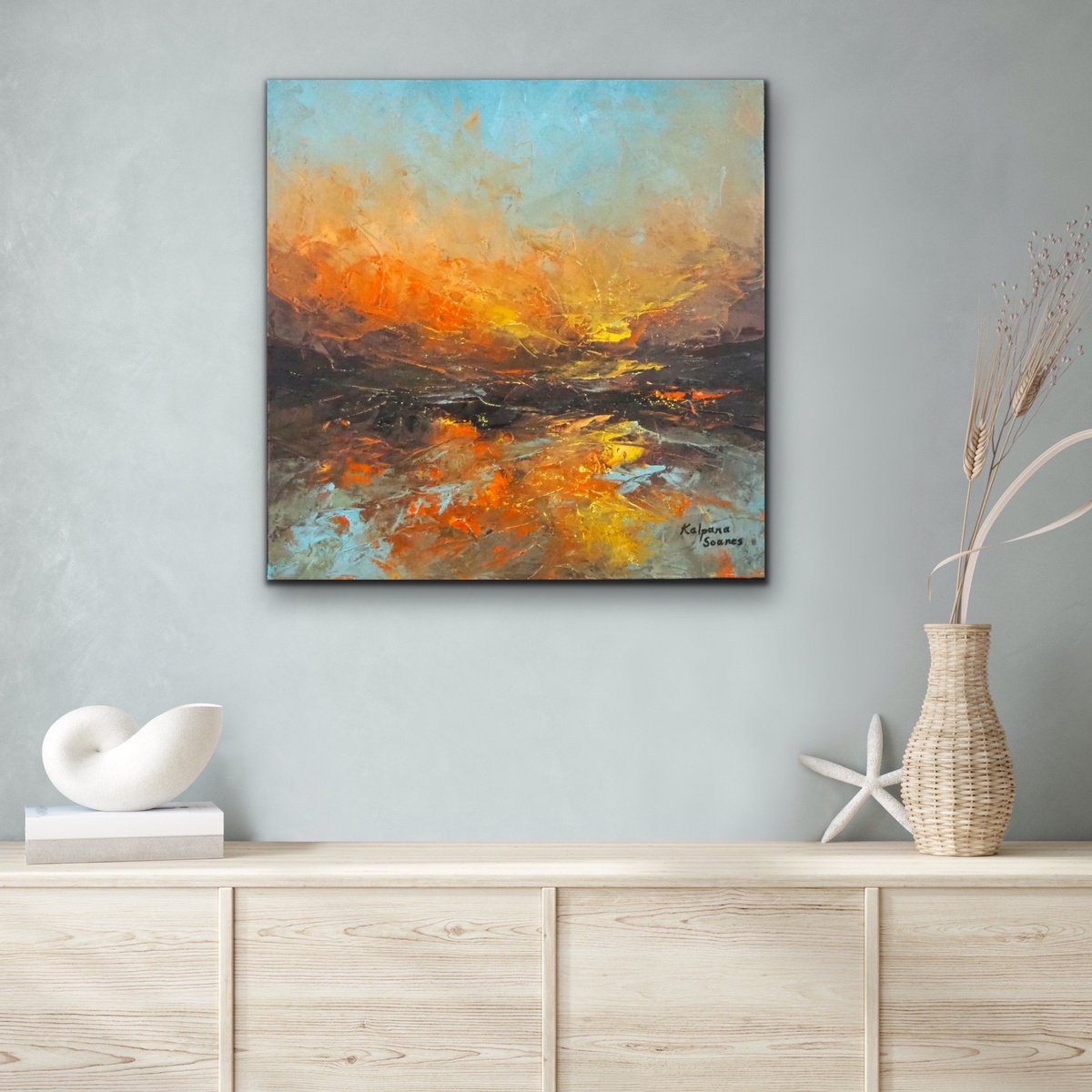 Impressionistic Landscape Oil Painting By Kalpana Soanes, 20 X 20", It Is Never Too Late, Original Artwork