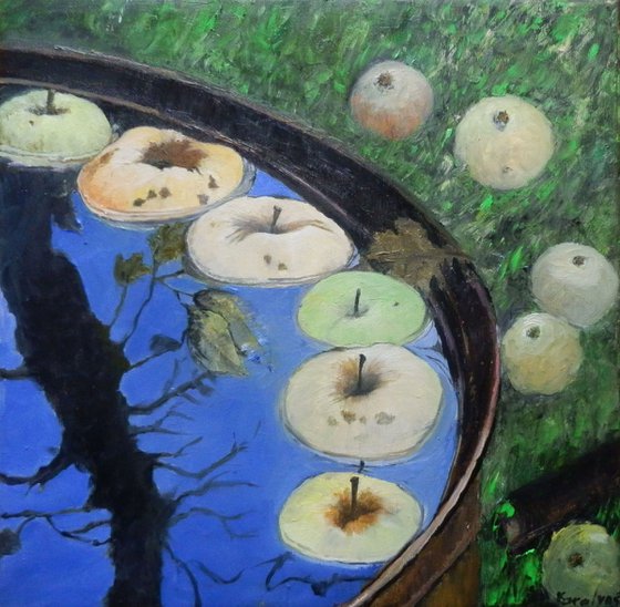 Apples in the water barrel