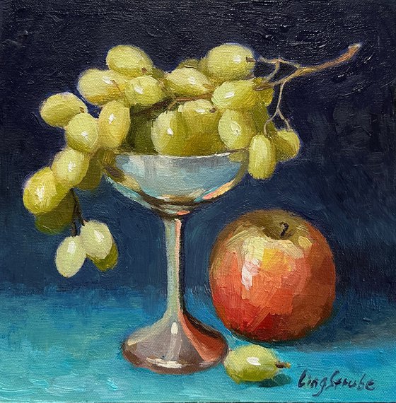 Still Life with Apple and Grapes