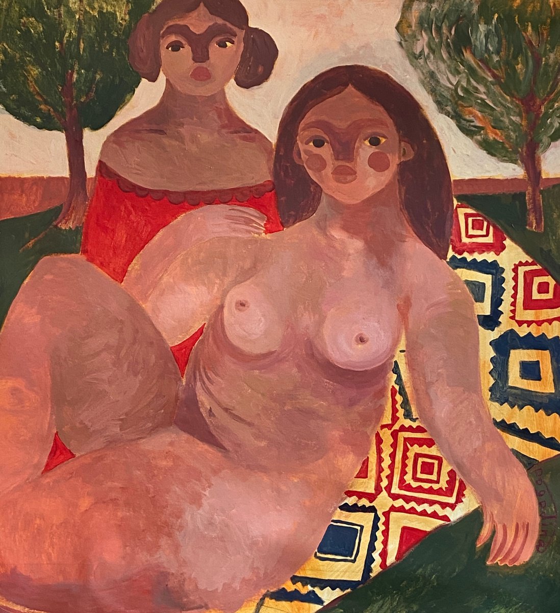 Impressionistic Portrait Acrylic Painting By Dasha Pogodina, 35 X 39, Family Tapestry: Grandma And Sister