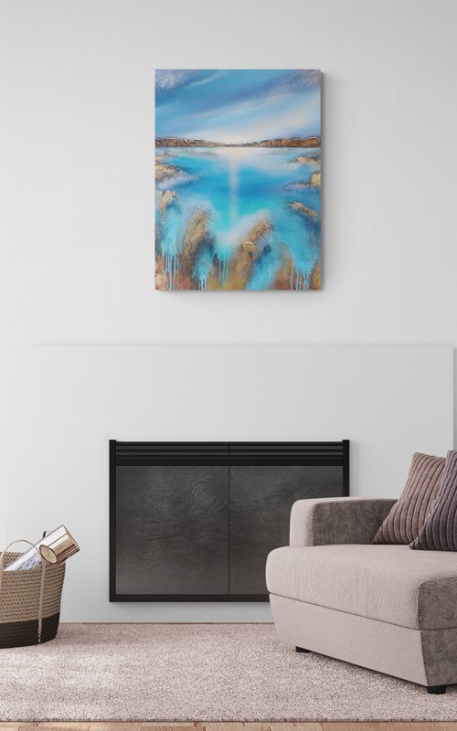 A large original modern mixed-media abstract painting "The transience of time" by Vera Hoi