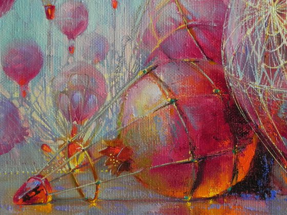 "Flying pomegranate" Original art Oil on canvas Contemporary home decor