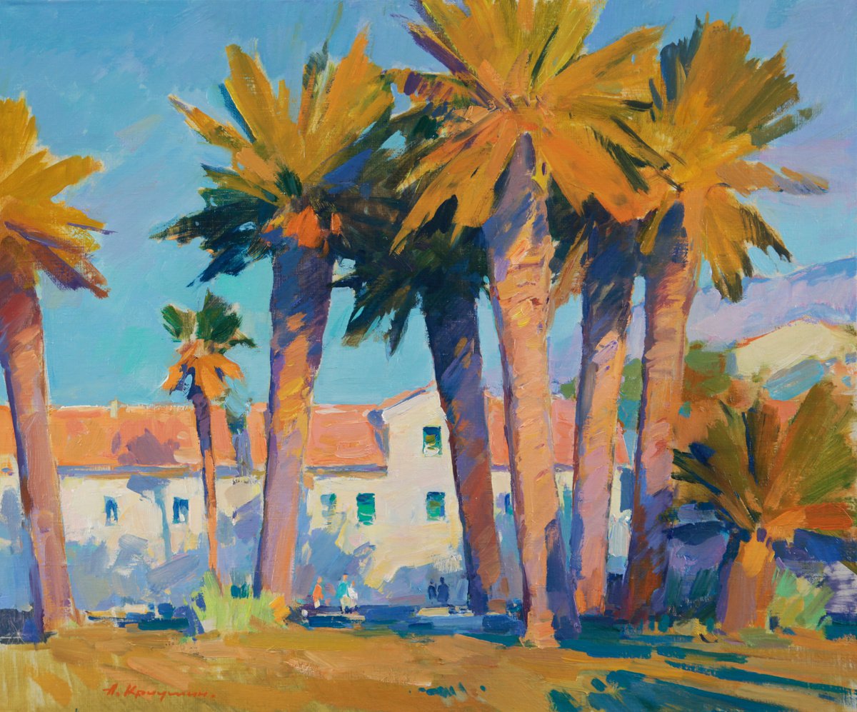 Impressionistic Landscape Oil Painting By Aleksandr Kryushyn, 26 X 22, Sunny Morning. Croatia, Original Artwork