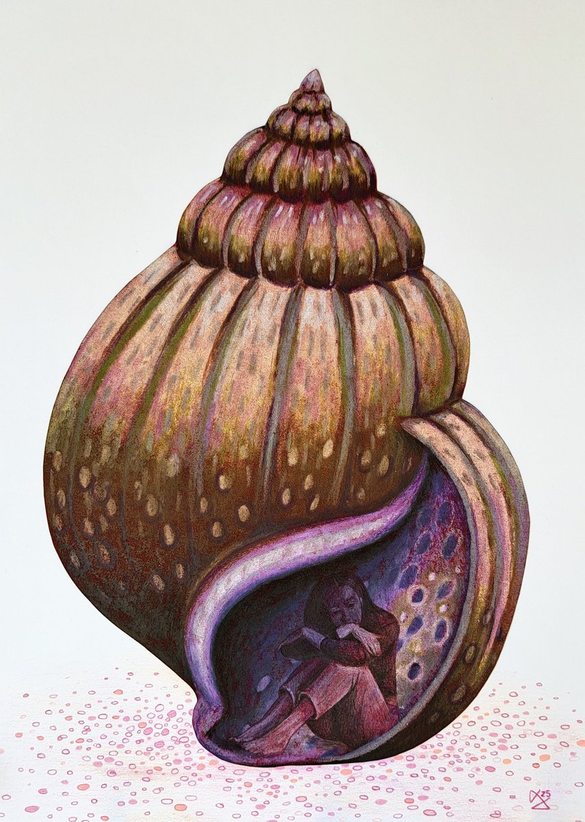 Still Life Pastel Drawing By Andromachi Giannopoulou, 11 X 16, Shell House, Original Artwork