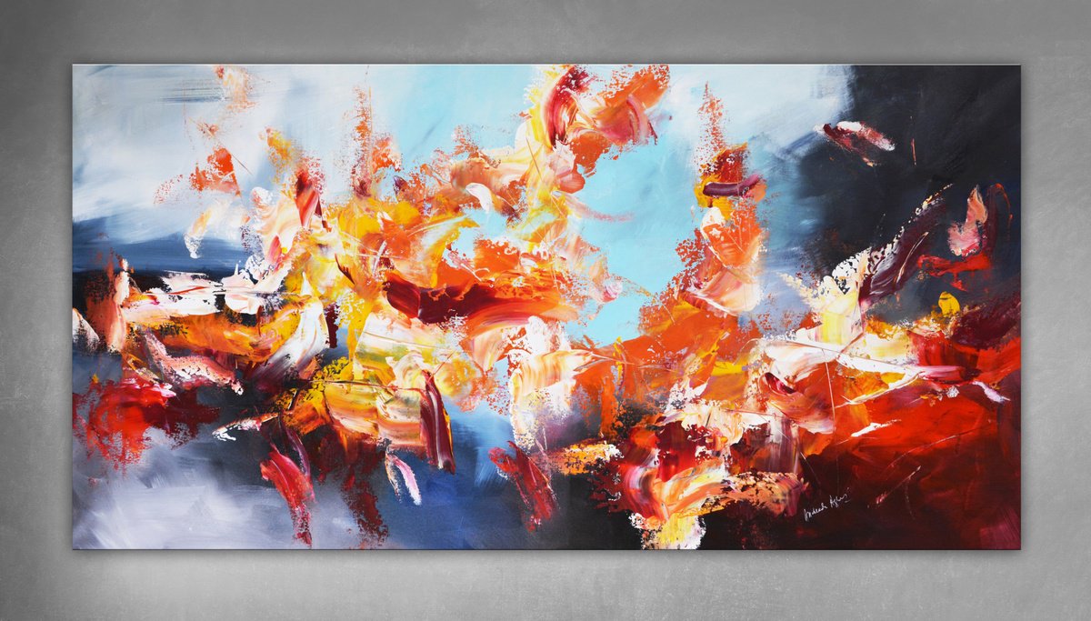 Abstract Acrylic Painting By Andrada Anghel, 60 X 30, Mood On Red, Original Artwork