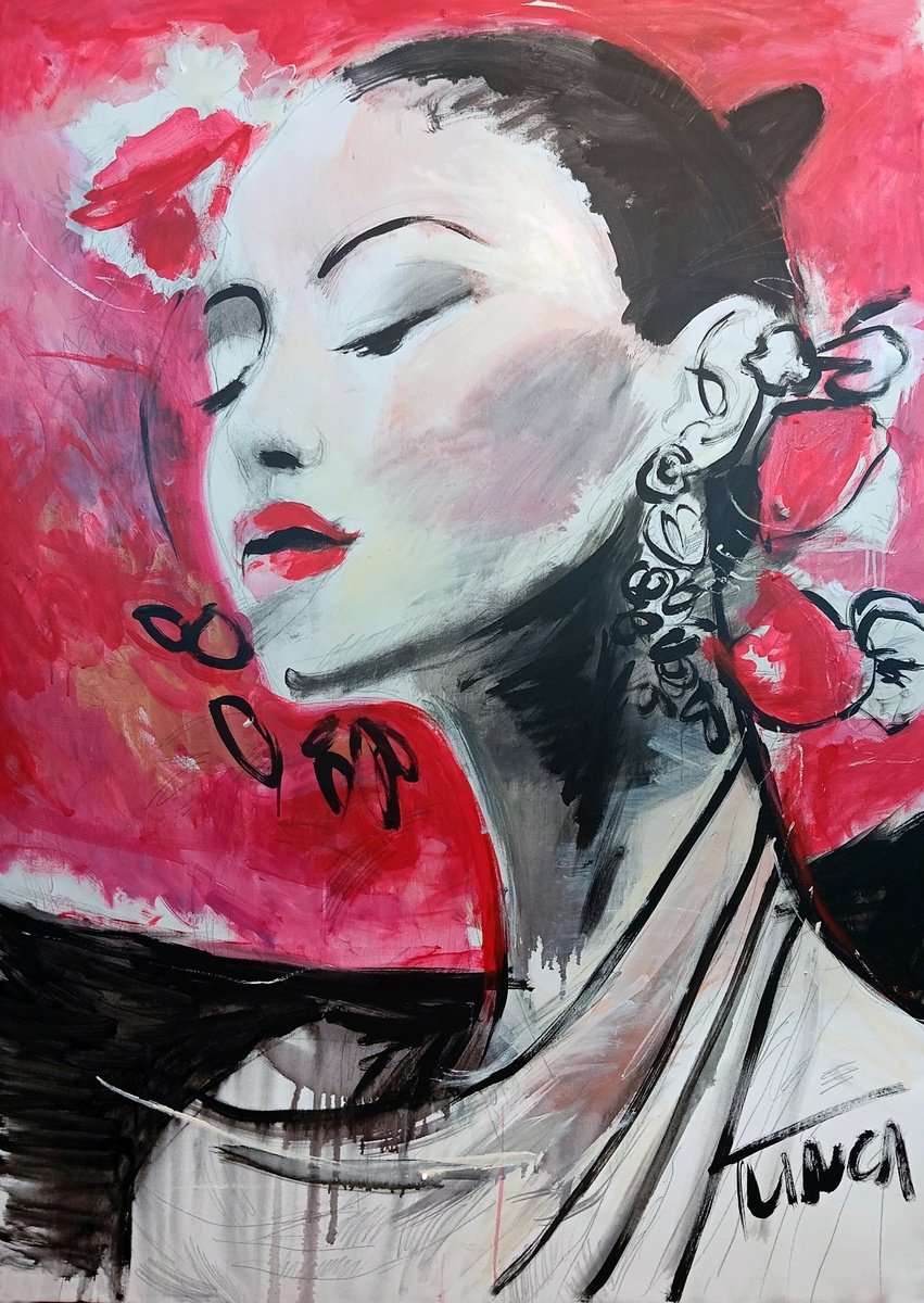 Urban And Pop Portrait Painting By Catalin Ilinca, 43 X 61, Spring Flower (L