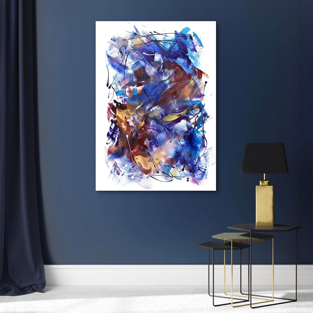 Expressive Abstract Acrylic Painting By Paresh Nrshinga Frsa, 34 X 48", Echoes Of The Sky, Original Artwork