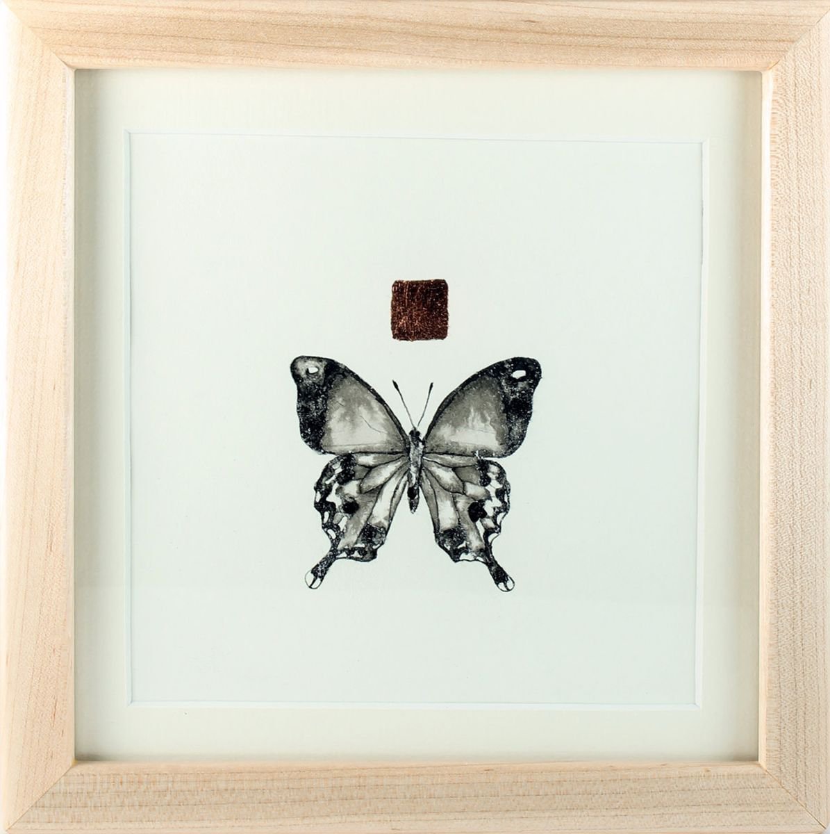 Swallowtail Butterfly / Intricate Ink Painting with Copper / Framed in a Maple Frame by Alexa Karabin