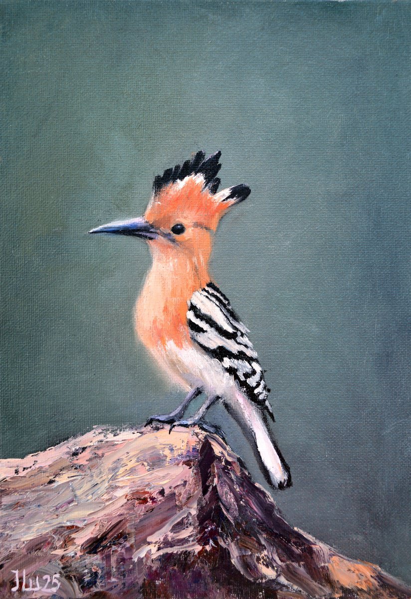 Expressive Animal Oil Painting By Elena Lukina, 8 X 12, Hoopoe Bird, Original Artwork