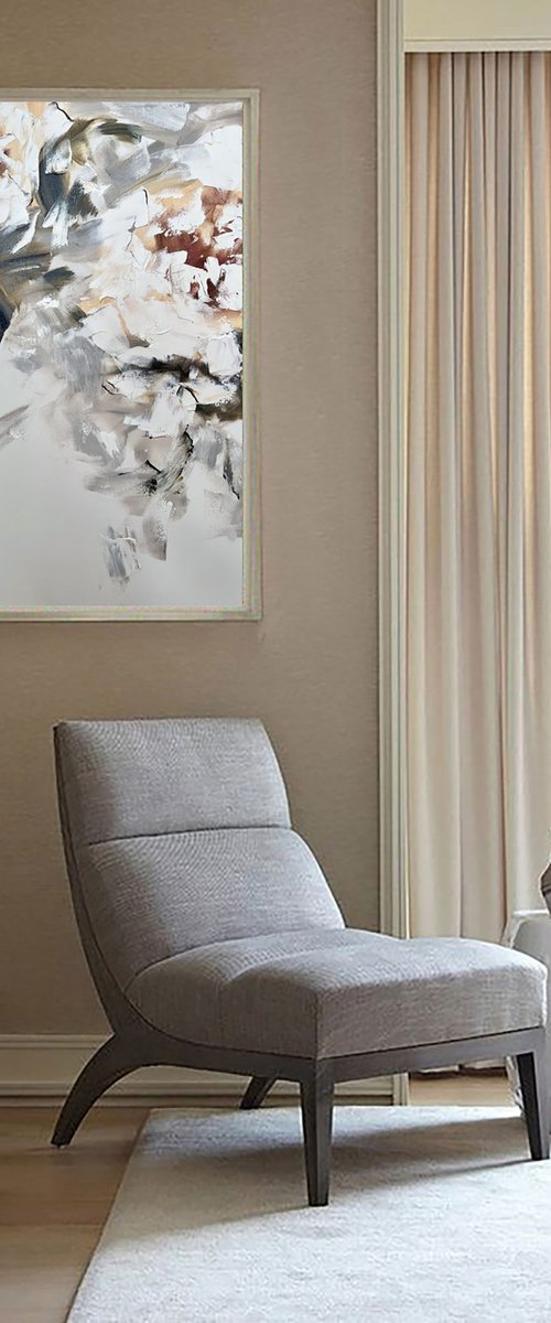 Beige abstract flower 2 - peony interior art, gentle abstract 3D flowers. by Marina Skromova