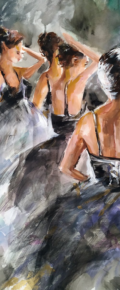 Backstage -Ballerina Painting on Paper by Antigoni Tziora