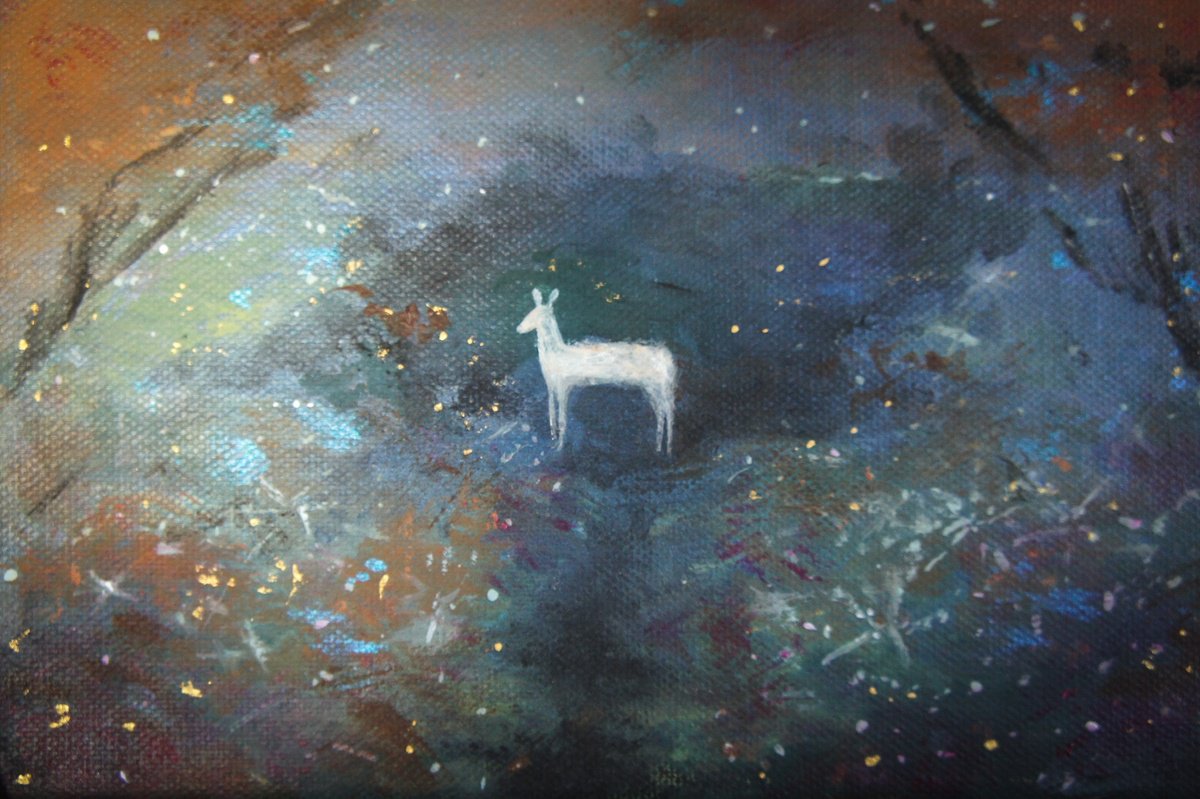 Deer In Meadow Moonlight by Victoria Lucy Williams