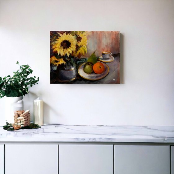 Still life with Sunflowers and fruit