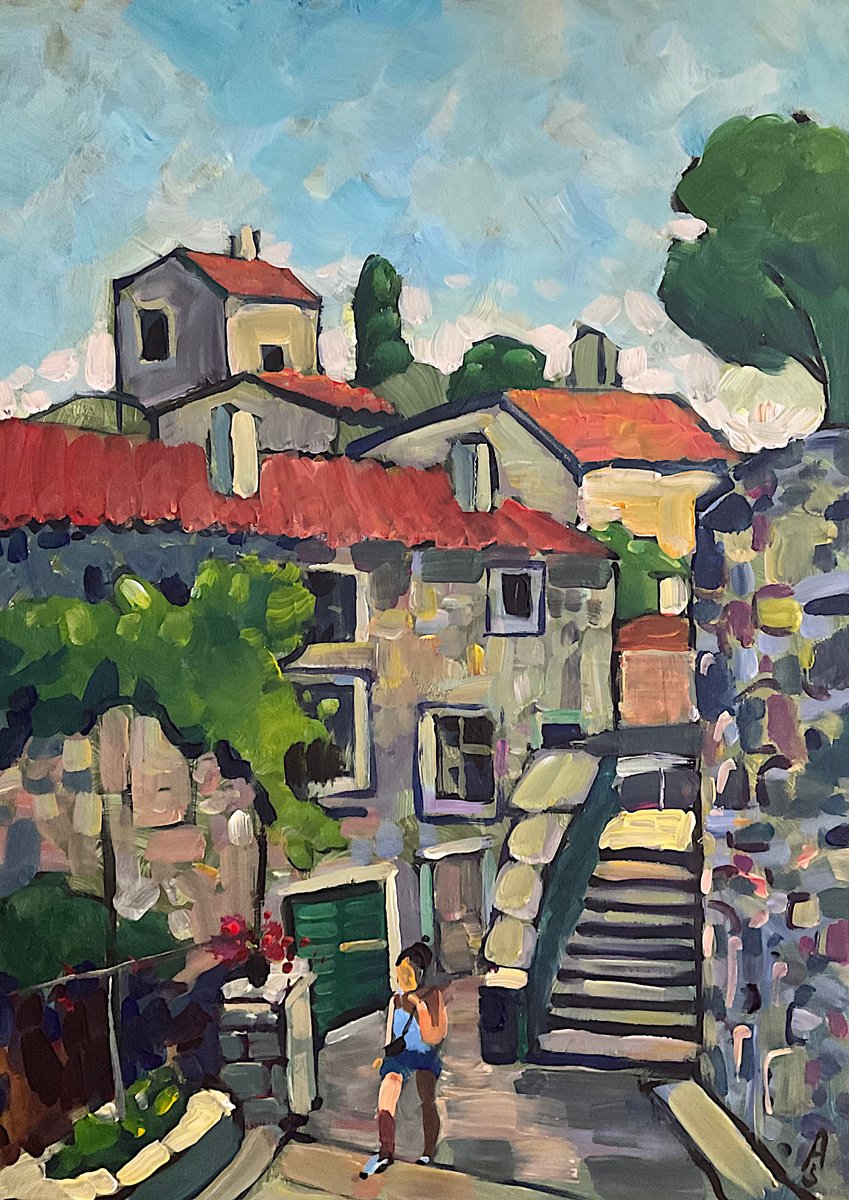 Impressionistic Cityscapes Acrylic Painting By Sona Adalyan, 20 X 28", Croatia, Original Artwork