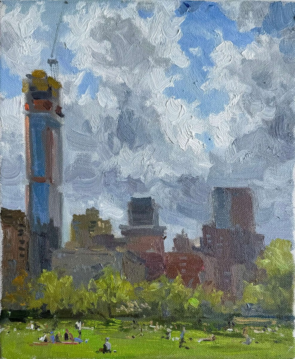 Impressionistic Cityscapes Oil Painting By Nataliia Nosyk, 10 X 12", Sheep Meadow, Original Artwork