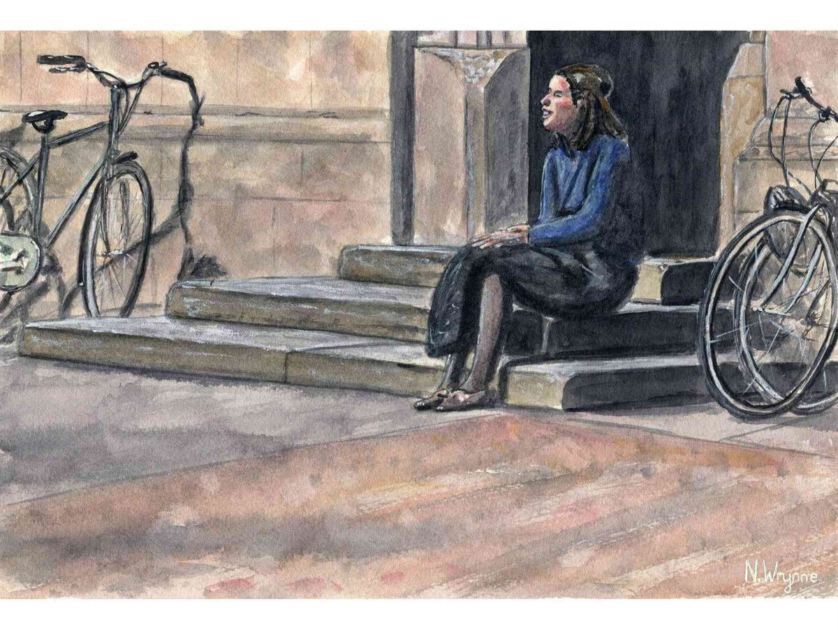Watercolour Original - Reflections of a Student - Girl Sitting University Impressionist Ar... by Neil Wrynne