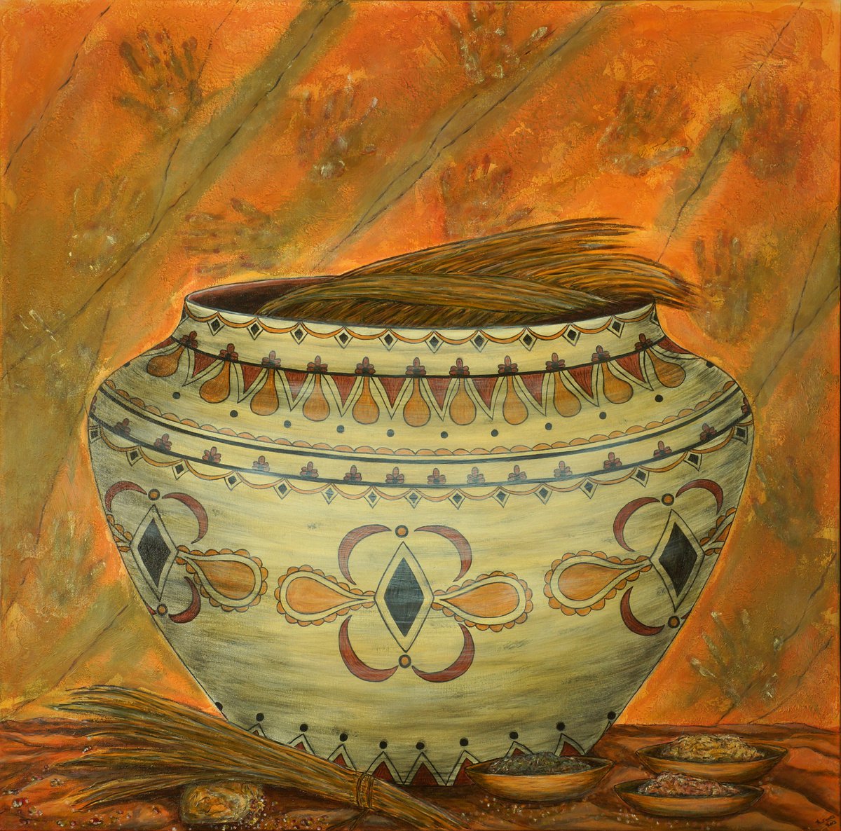 Impressionistic Still Life Oil Painting By Kim Jones Miller, 48 X 48", Ancestors, Original Artwork