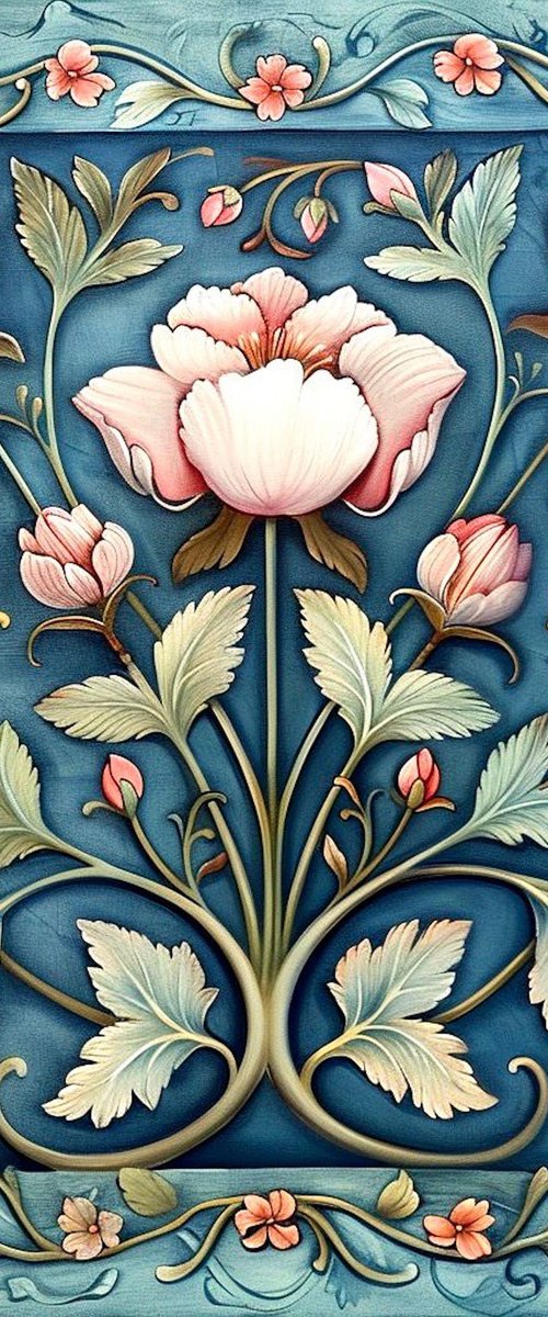 VINTAGE PINK FLOWERS ON BLUE by Maria Tuzhilkina