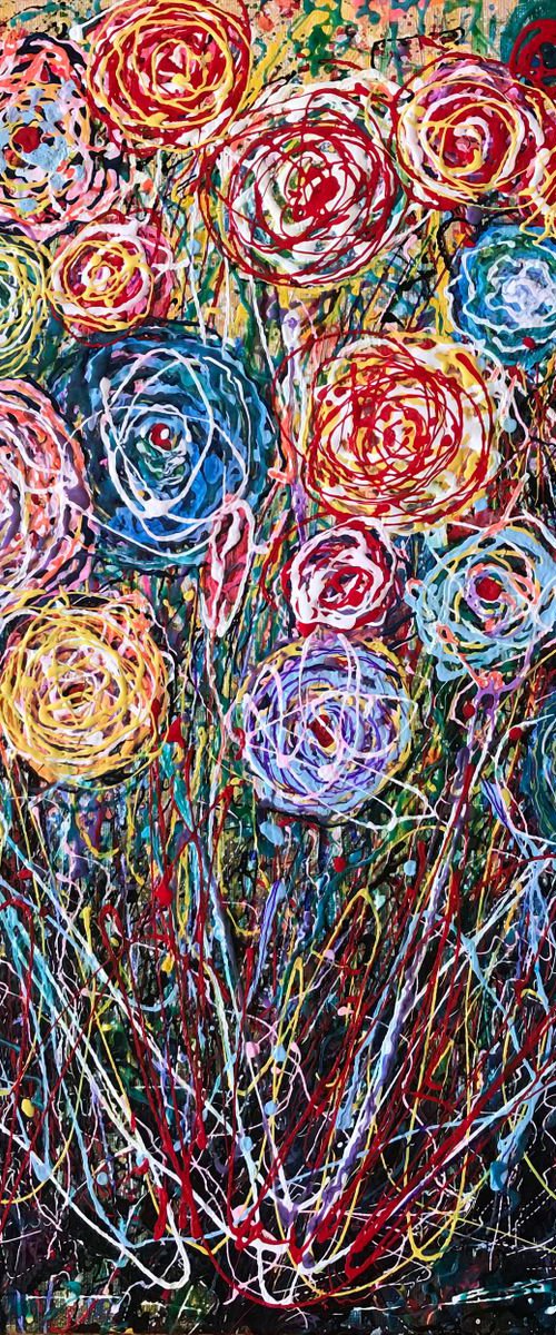 In the Garden of Pollock Abstract 14"x18"x0.5" by OLena Art by Lena Owens at OLena Art