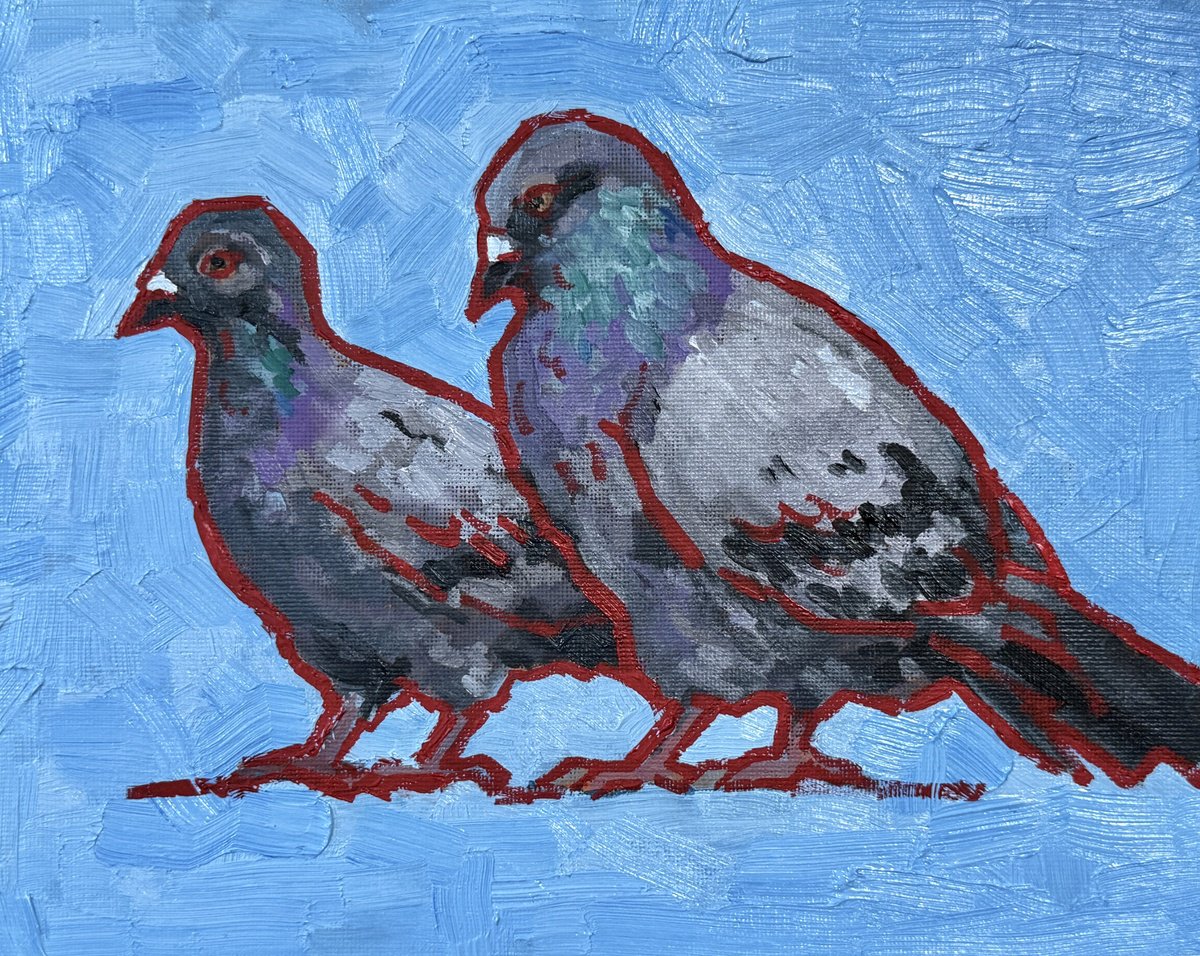 Pigeons Couple By Ekaterina Dutkevich, 11 X 9, Artwork For Sale On Artfinder