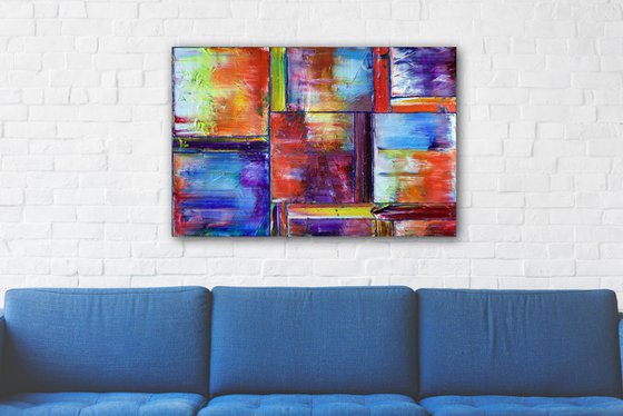 "Boundless Joy" - SPECIAL PRICE - Original PMS Abstract Geometric Oil Painting On Canvas - 36" x 24"