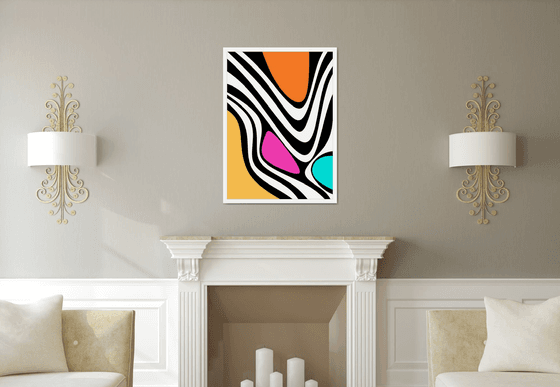 Abstraction artwork zebra multi-colored yellow pink blue black stripes