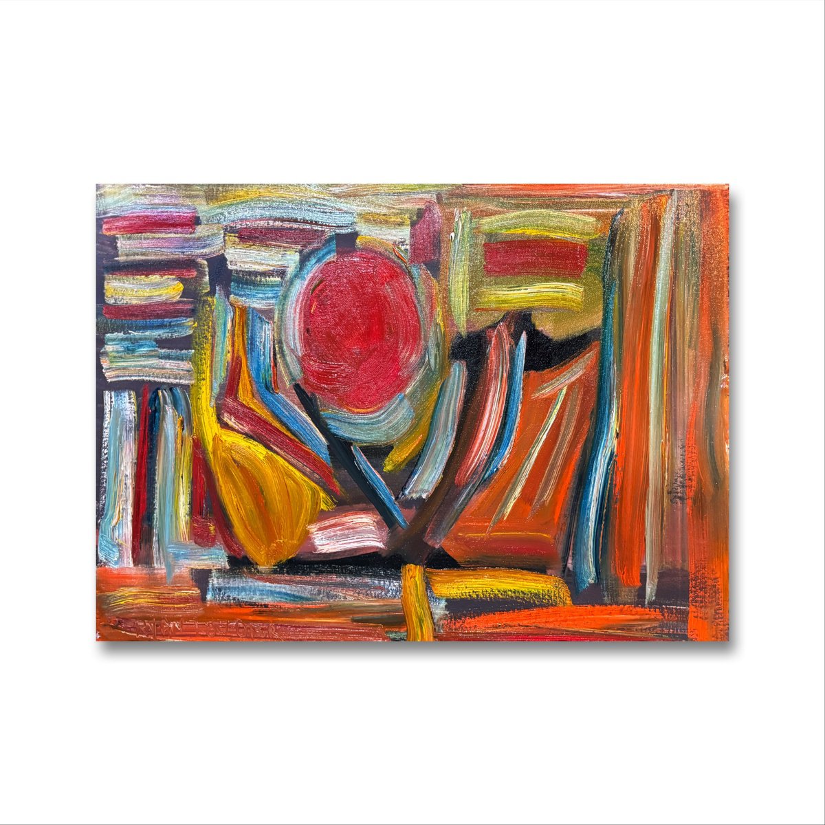 Abstract Oil Painting By Ryan Louder, 24 X 18", Books On A Summers Day, Original Artwork