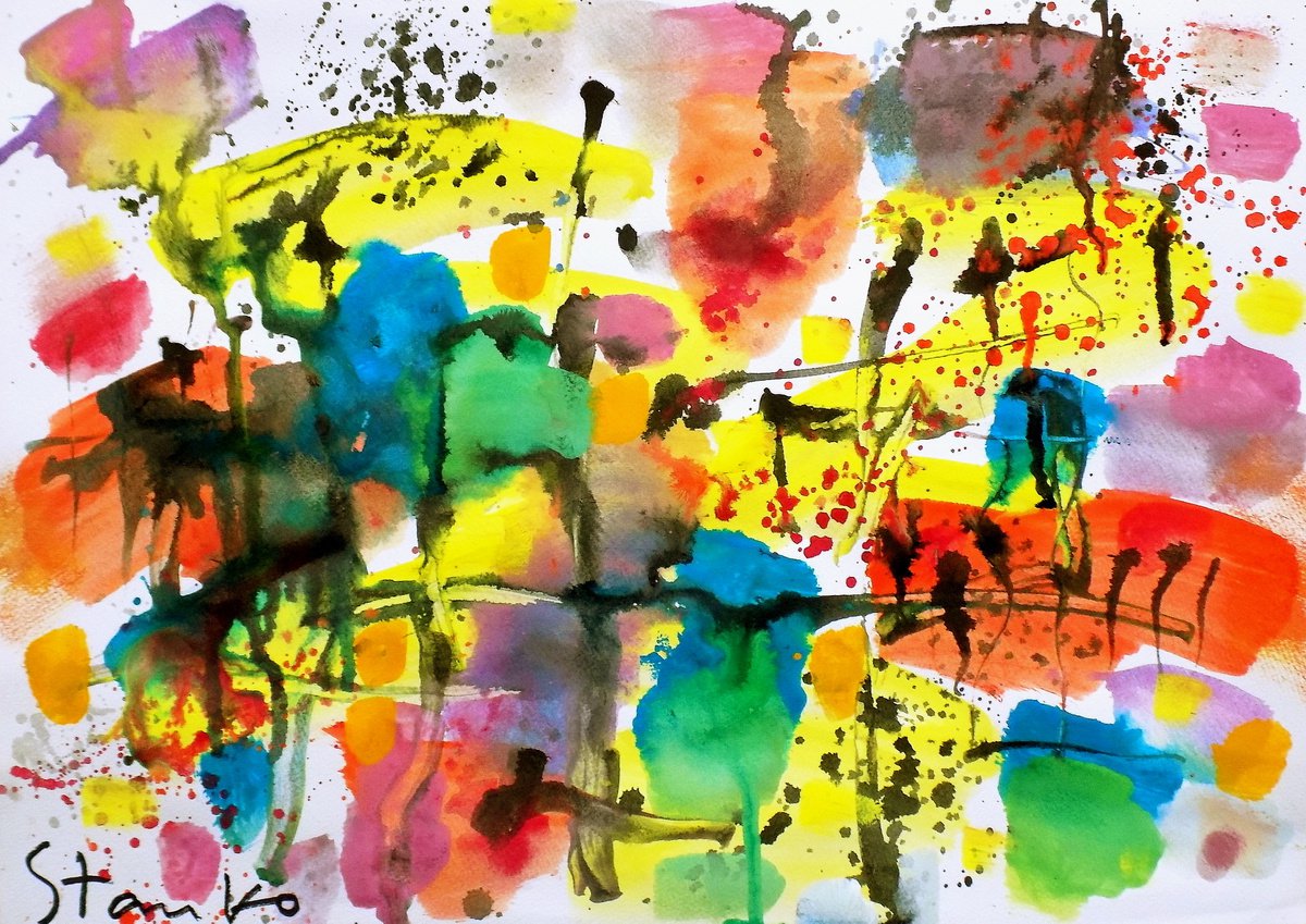 Abstract Acrylic Painting By Stanislav Bojankov, 20 X 14", Musical Abstractions-Xvii, Original Artwork