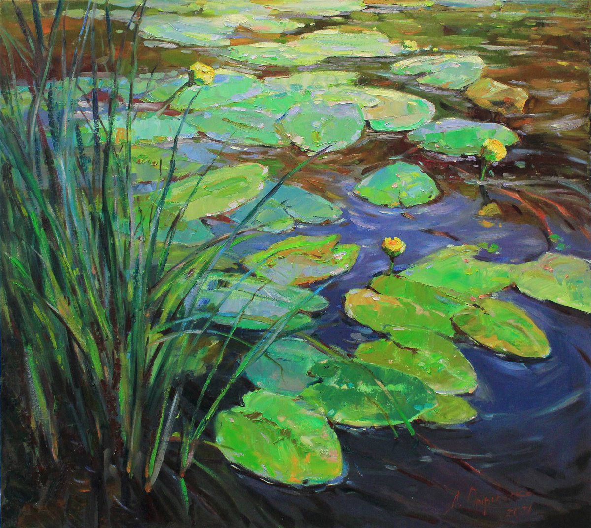 Impressionistic Landscape Oil Painting By Alisa Onipchenko-Cherniakovska, 39 X 35, Water Lilies Pond, Original Artwork