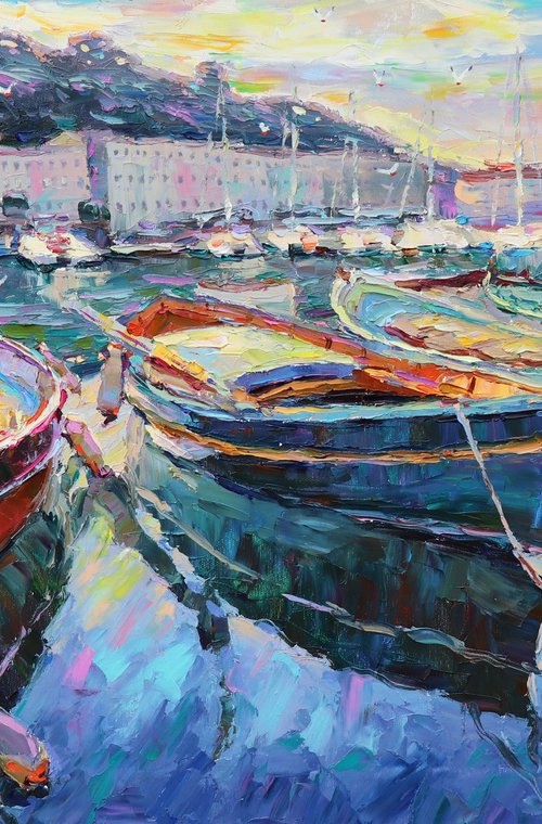 Boats at the pier by Evgeny Chernyakovsky