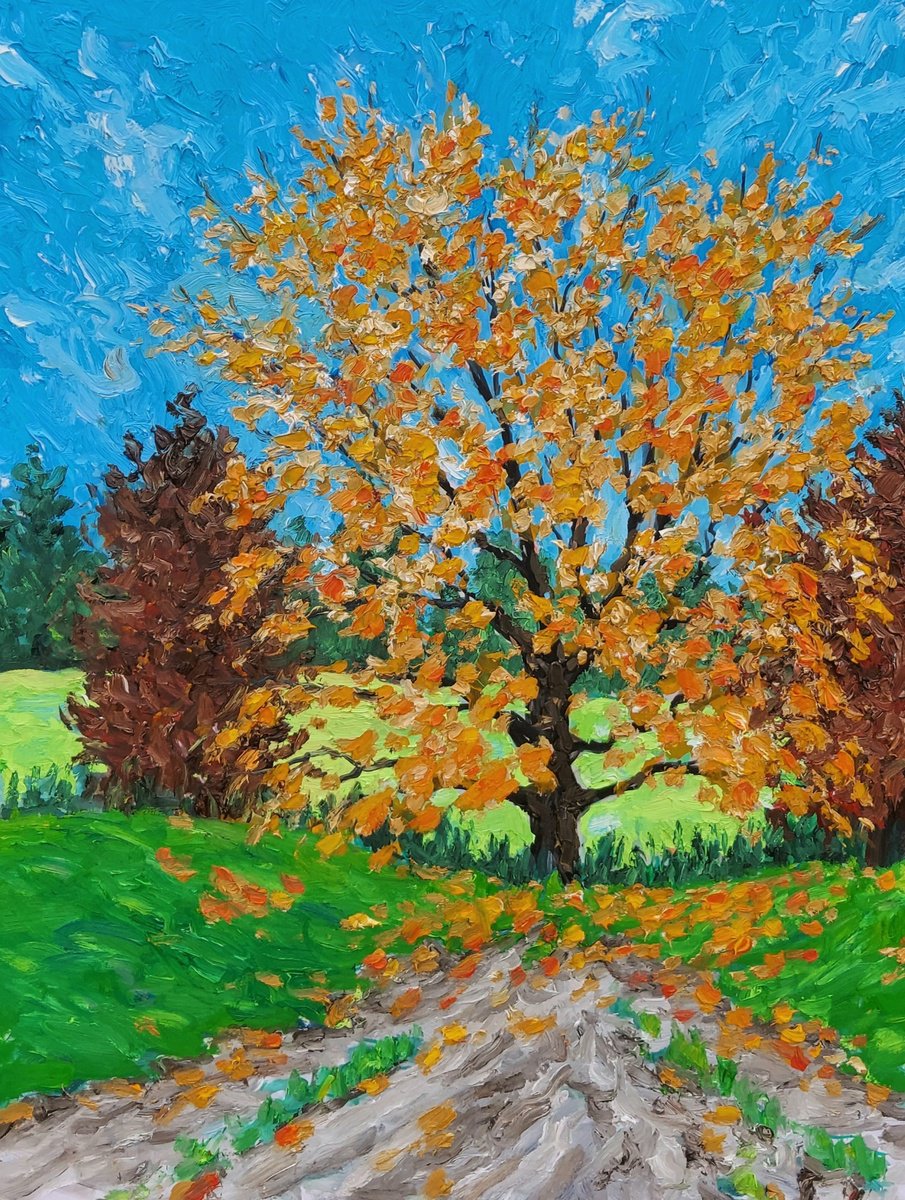 Botanical Oil Painting By Colin Ross Jack, 20 X 26, Autumn Tree #2, Original Artwork