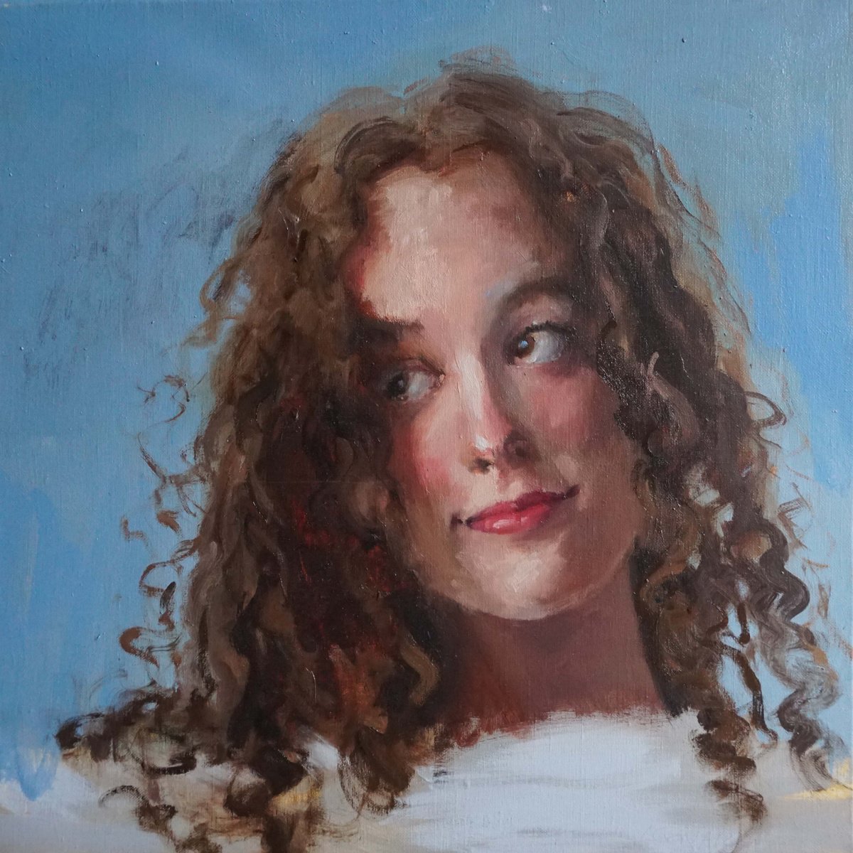 Portrait Oil Painting By Manuel Leonardi, 20 X 20", Smile, Original Artwork